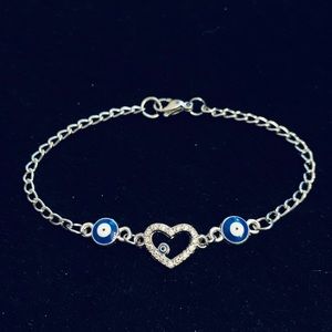 Rhinestone Heart Evil Eye bracelet stainless steel